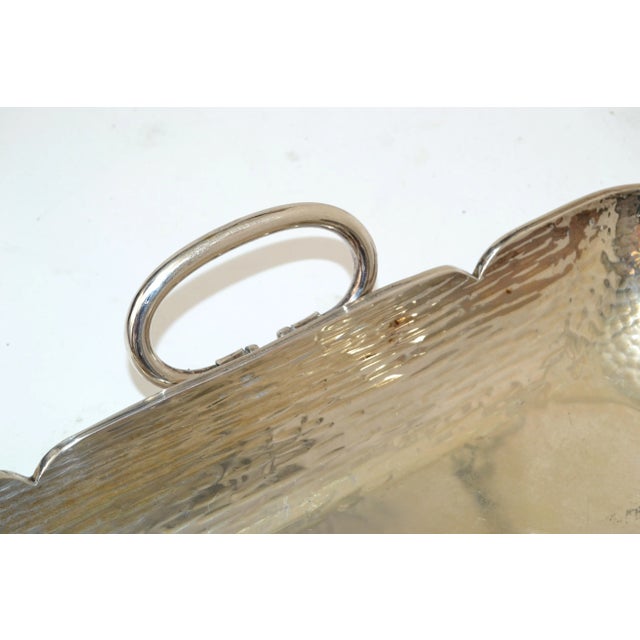 Metal 1970s Serving Tray Handles Silver Plated Hammered Steel Mid-Century Modern For Sale - Image 7 of 13