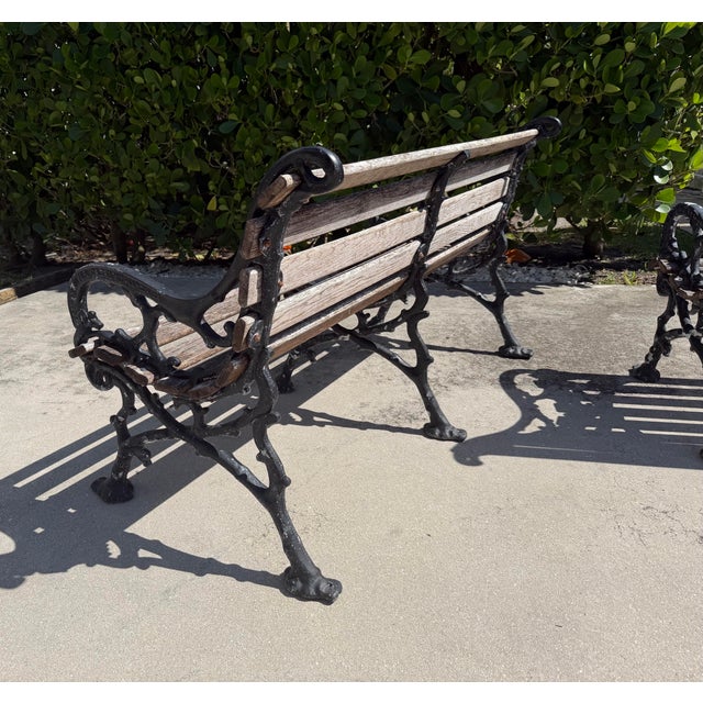 Vintage Cast Aluminum & Oak Garden Benches, Pair For Sale - Image 11 of 12