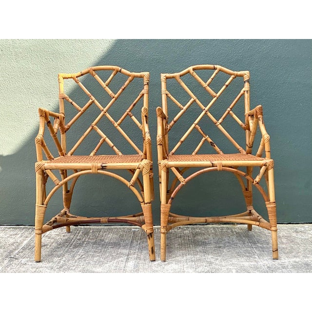 Vintage Chinese Chippendale Rattan Dining Chairs For Sale In West Palm - Image 6 of 12