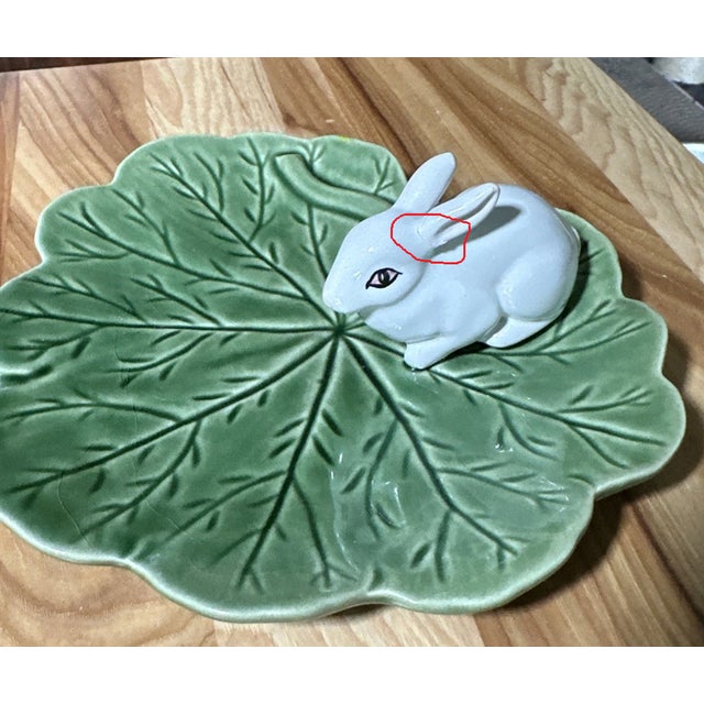 Ceramic Vintage Bordallo Pinheiro White Rabbit Bunny Green Cabbage Leaf Relish Plate For Sale - Image 7 of 7
