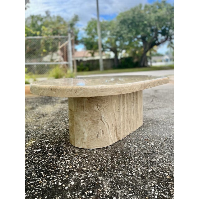 Italian Style Oval Stone Coffee Table With Ripple Wave Pedestal. Such an incredible veining to this stone with a polished...