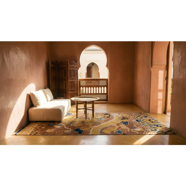 Textile 1820s Yellow Dragon Antique Chinese Ningxia Pillar Rug 3'4" X 8'8" Handknotted Wool Carpet For Sale - Image 7 of 9