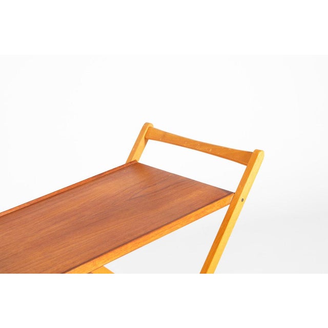 Mid-Century Italian Foldable Teak Serving Trolley For Sale - Image 3 of 8