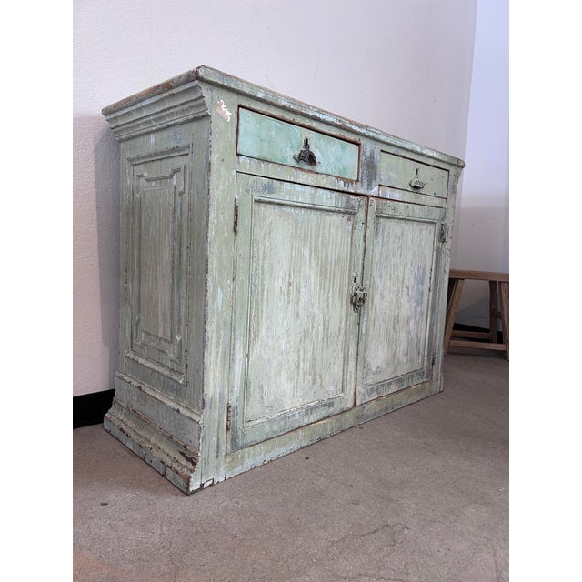 Antique French Painted Pine Buffet, Sage Green Patina, Two-Door Sideboard, 50.5"w For Sale In Los Angeles - Image 6 of 9
