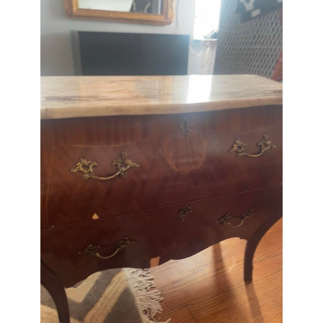 Antique French Louis XV Style Bombe Chest With Marble Top For Sale - Image 9 of 12