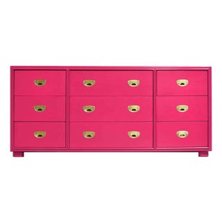 Mid Century Campaign Lowboy Dresser Passage Collection by Drexel in Pink - Newly Painted For Sale