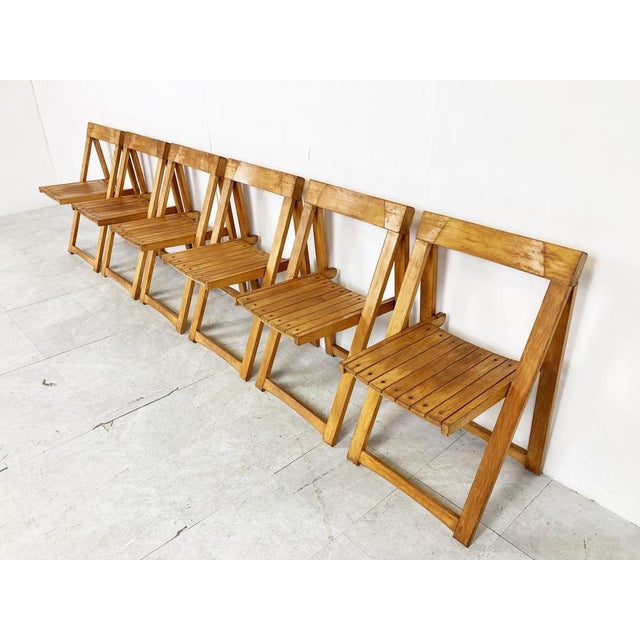 Vintage Wooden Folding Chairs, 1960s, Set of 6 For Sale - Image 4 of 11