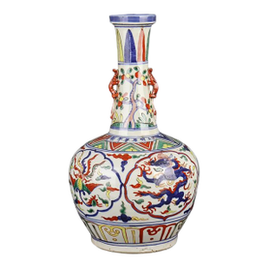 Chinese Vintage Ceramic Vase,Ming Dynasty Wanli Marked Blue and White Doucai Porcelain Dan Ping Vase Hand Painted Dragon Phoenix Pattern