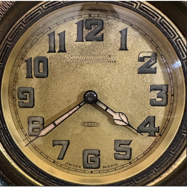 Early 20th Century Early 20th Century Swiss-Made Jade Table Clock For Sale - Image 5 of 9