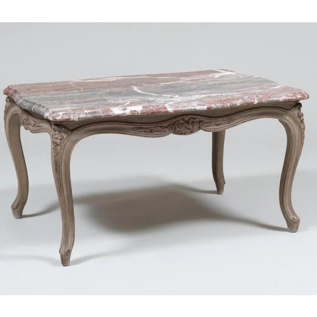 Louis XV French Purple Veined Marble Top Gray Patina Table For Sale - Image 4 of 9