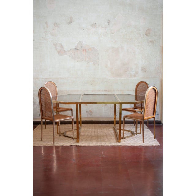 Metal Vintage Glass and Brass Dining Set, 1970s, Set of 6 For Sale - Image 7 of 7