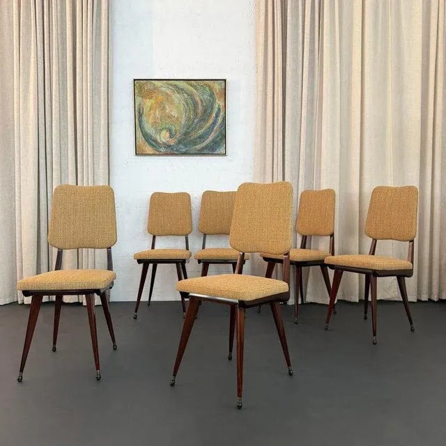 Gold Set of Six Italian Mid-Century Modern Mahogany Dining Chairs For Sale - Image 8 of 11