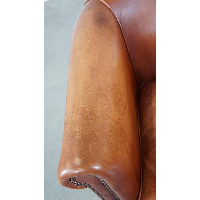 Cognac-Colored Cowhide Leather Club Chair For Sale - Image 7 of 11