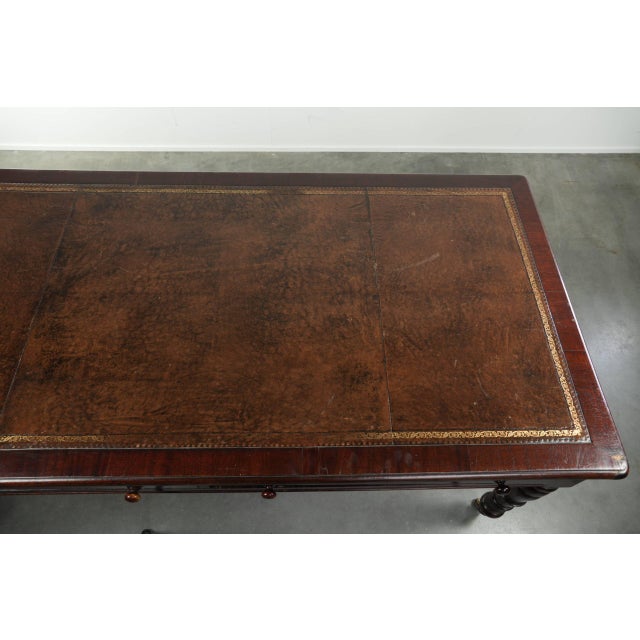 Brown Antique English Writing Desk with Dark Brown Leather Top, 1800s For Sale - Image 8 of 13