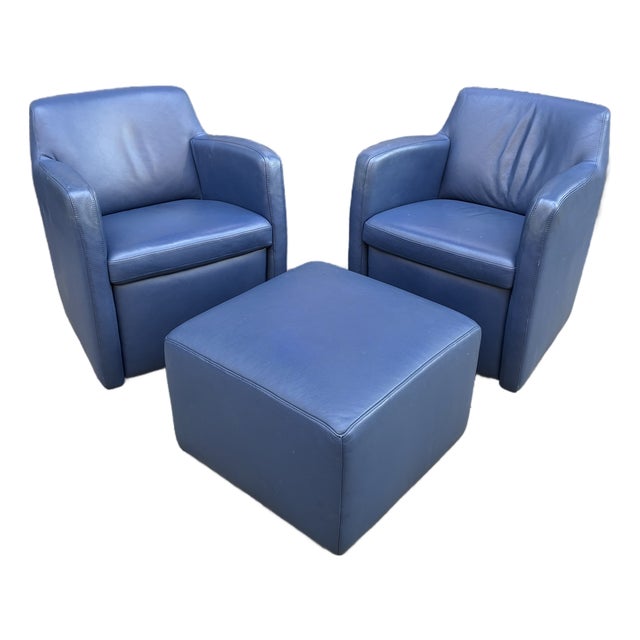 1990s Swiveling Leather Club Chairs & Ottoman by Schillig, Germany For Sale