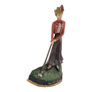 Vintage Mid Century Lady Golfer Painted Doorstop For Sale