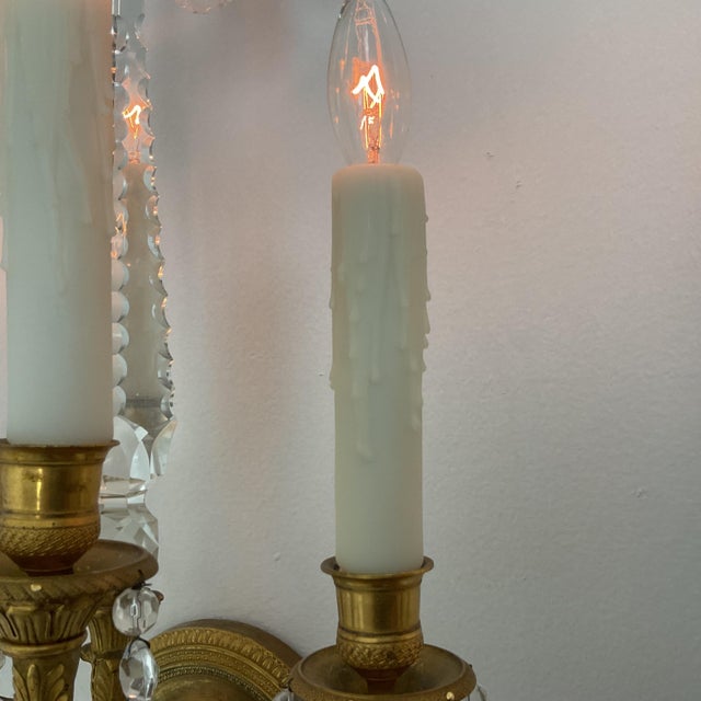 Metal Late 19th Century Electrified French Bronze Wall Sconces With Rock Crystal - a Pair For Sale - Image 7 of 16