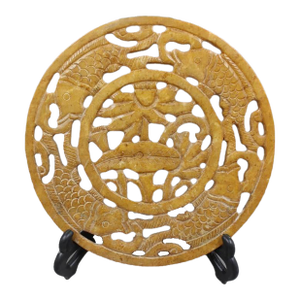 Early 20th Century Chinese Jade Plate Hand Hollow Carved Lotus Flower and Fish Pattern Xiuyu Jade Plate