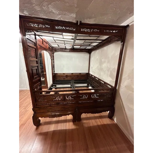 Late 19th Century Antique Chinese Traditional Qing Dynasty Hand Carved Bed All Original Pieces For Sale - Image 5 of 12