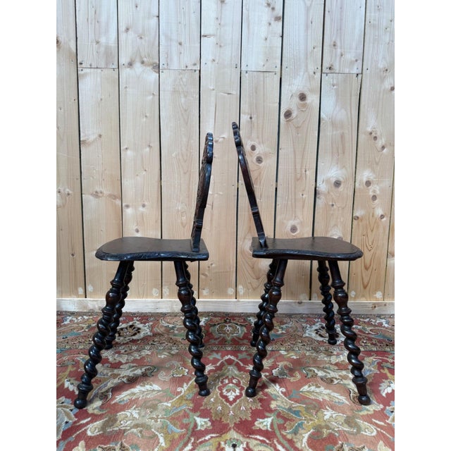18th Century Baroque German Alsatian Chairs in Stained Wood, Set of 2 For Sale - Image 4 of 7