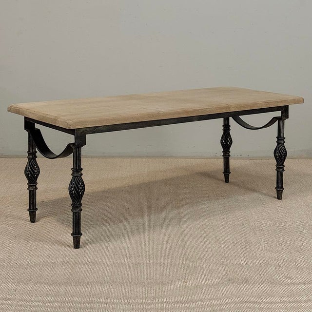 Mid 20th Century Antique Country French Stripped Oak and Hand Forged Iron Coffee Table For Sale - Image 5 of 16