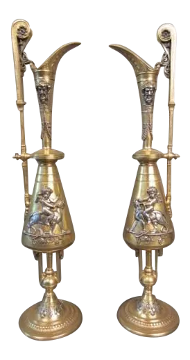 Pair of 19th Century Gilt and Silver Over Bronze Figural Urns