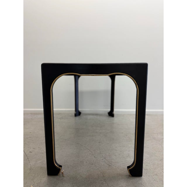 Hickory White Modern Black Lacquer Console Desk With Brass Trim and Drawer For Sale - Image 9 of 12
