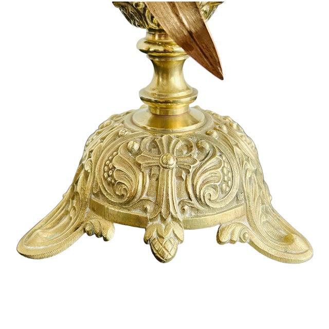19th Century French 19th Century Antique Brass Altar Candelabra, Set of 3 For Sale - Image 5 of 12