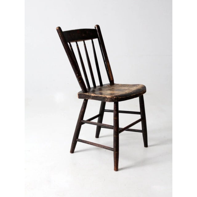 Antique Floral Painted Plank Seat Chair For Sale - Image 9 of 12