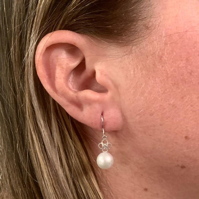 2010s Diamond Akoya Pearl Earrings 14 Karat White Gold Certified For Sale - Image 5 of 10