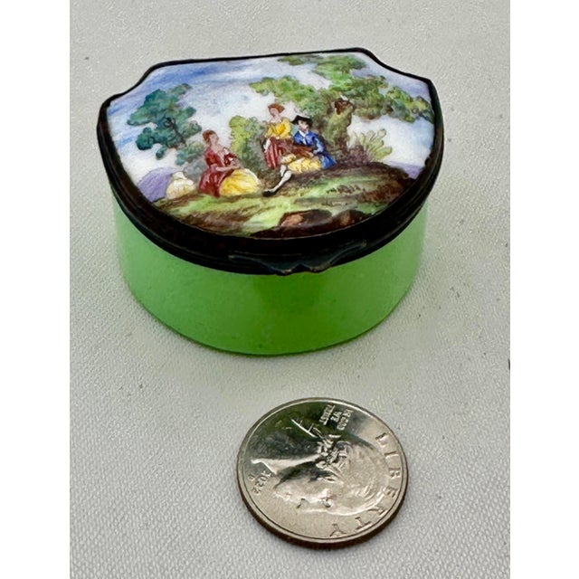 Light Green 19th Century French Samson Enamel Patch Trinket Box Pastoral Scene For Sale - Image 8 of 8