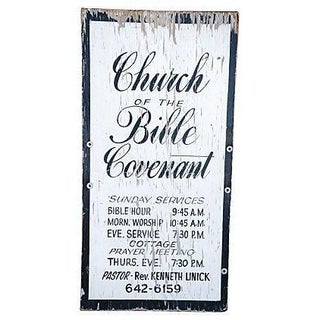 1960s Hand-Painted Wooden Church Sign For Sale