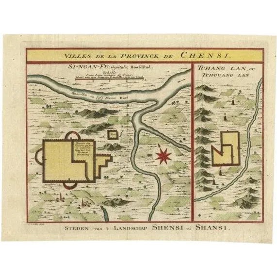 Mid 18th Century Antique Hand-Coloured Map of Cities in the Province of Shanxi in China, 1749 For Sale - Image 5 of 5