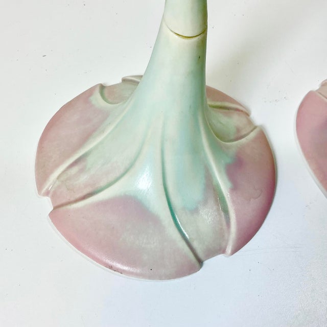 1980s Vintage Art Nouveau Botanical Coastal Porcelain Candle Holders - A Pair, Artist Signed For Sale - Image 9 of 15