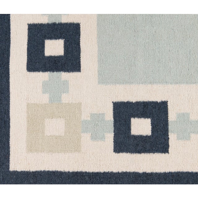 Not Yet Made - Made To Order Part & Parcel Goods Wool Chain Rug 2’6” x 12', Sky Blue, Navy, Celadon and Eggshell For Sale - Image 5 of 5