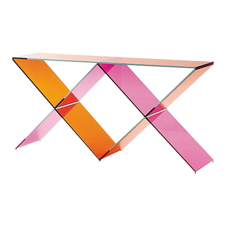 Modern Pink Colored Lucite Console Table | Chairish