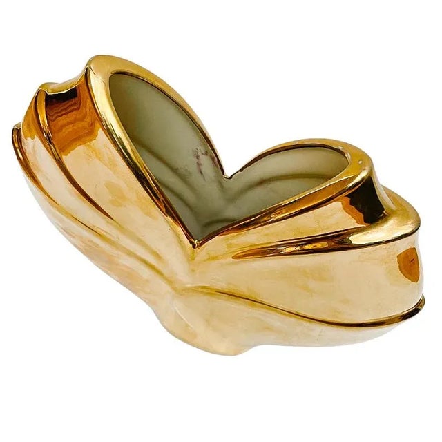 Mid-Century Modern Mid-Century Modern Art Deco Gold Vase With 18k Gold Finish For Sale - Image 3 of 6