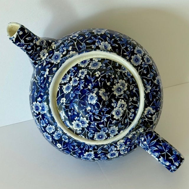 1950s 1950s Calico Blue Teapot, Blue White Floral Chintz, Staffordshire Crownford China, England For Sale - Image 5 of 9