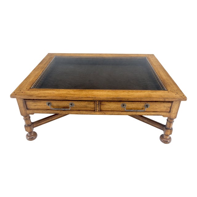 Large Spanish Colonial Style Showcase Glass Top Coffee Table on X Base For Sale