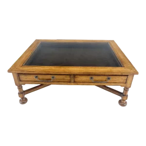 Large Spanish Colonial Style Showcase Glass Top Coffee Table on X Base