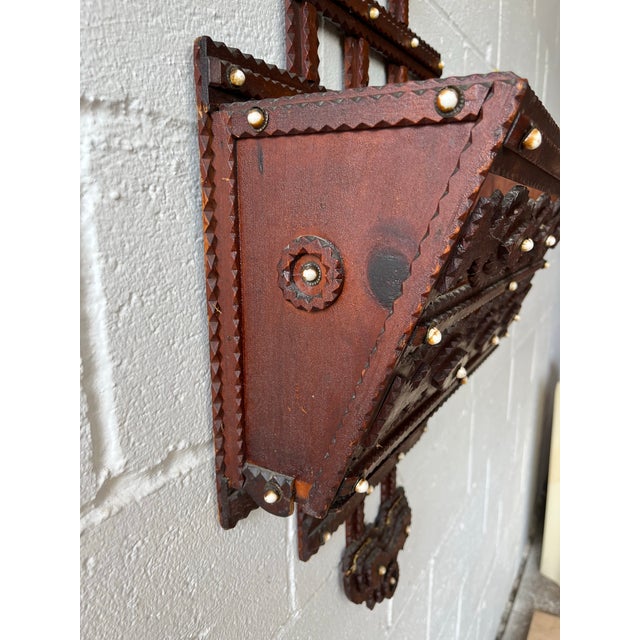 Antique Tramp Art Magazine Rack, Wood, Folk Art Style For Sale - Image 4 of 9