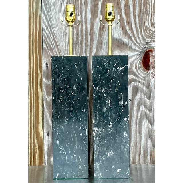 Vintage Boho Solid Black Marble Lamps - a Pair For Sale - Image 10 of 10