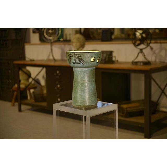 Green Ceramic Table Lamp by Guillerme et Chambron, 1980s For Sale - Image 8 of 8