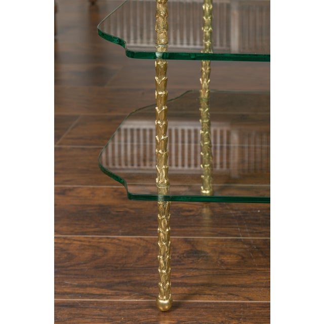 Mid 20th Century Brass Three-Tiered Table with Glass Shelves and Foliage Motifs For Sale - Image 11 of 12