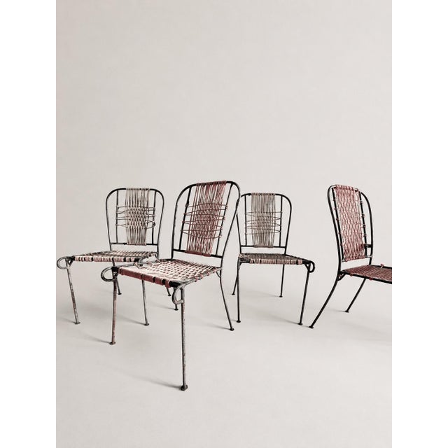Mid-Century French Wrought Iron and Woven Cord Patio Chairs, 1950s, Set of 4 For Sale - Image 13 of 17