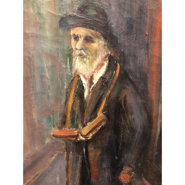 1940s Ozer Shabat, Judaica Oil Painting 1945 Palestine Old Jewish Man Polish Israeli Artist, 1945 For Sale - Image 5 of 7