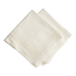 Antique Hand-Embroidered Ivory Linen Napkins – Set of 2