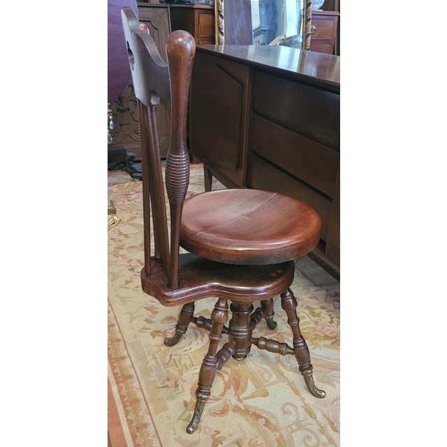 Victorian Early 20th Century Fine Antique Adjustable Piano Stool For Sale - Image 3 of 9