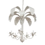 Vintage Tole Metal Newly Painted White Palm Leaf Chandelier Curated by Turtle and Crane - Dorothy Draper Style For Sale