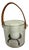 Glass Candle Holder or Ice Bucket With Leather Handle For Sale